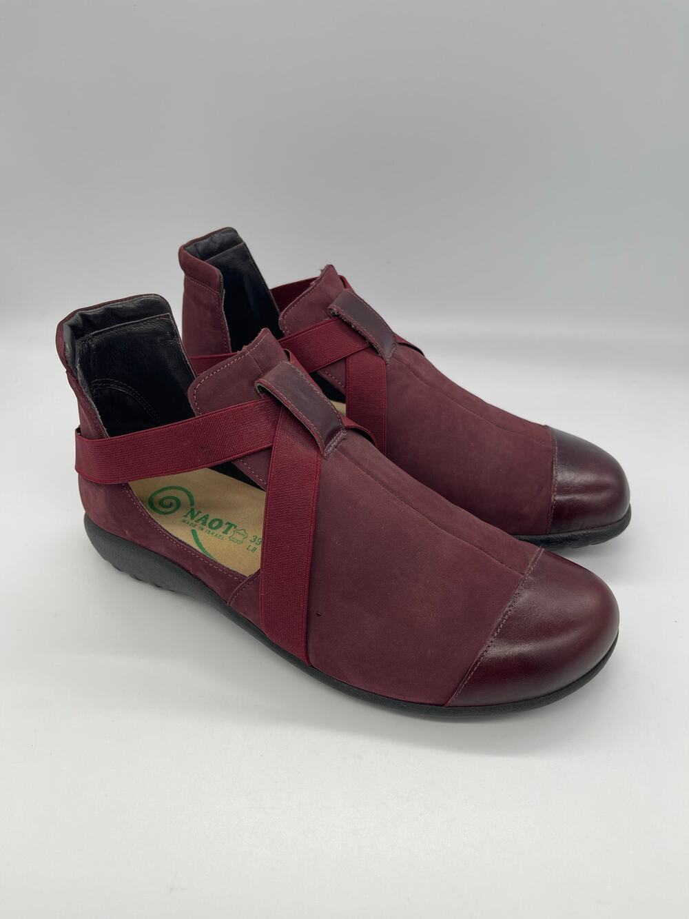 Naot Rakua Shoes Womens 8 Burgundy Nubuck Leather Stretch Straps Casual Comfort